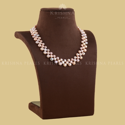 Multi-Color ZigZag Button Pearl Necklace