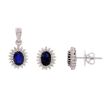 Blue Sapphire & Diamond Sunlit Earrings & Pendant
