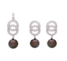 Pearl & Diamond Double Loop Earrings & Pendant