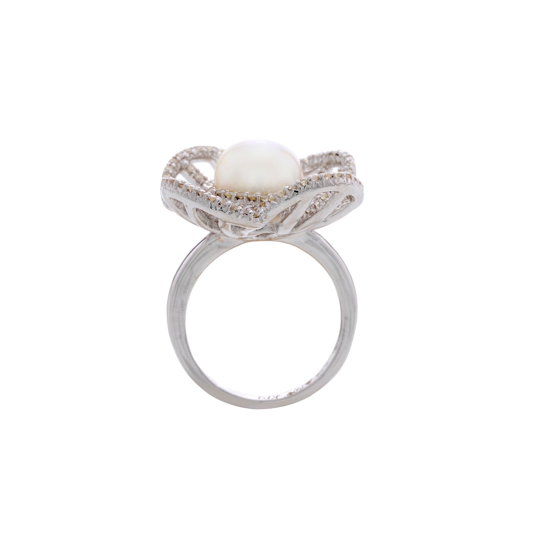 pearl and diamond flower ring