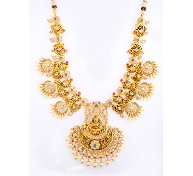 Multicolour stone with pearl polki haram necklace