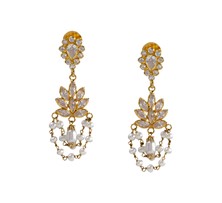 Gold With CZ & Pearl Layer Earrings -GTS0034