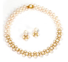 Pearls Necklace set with Earrings in White czs - H3427