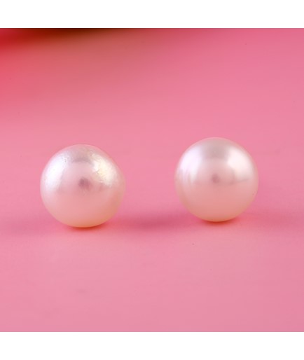 Peach Color Pearls Earstuds in Silver
