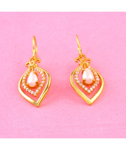 Yellow tinted white CZ stones,Pearl Earrings